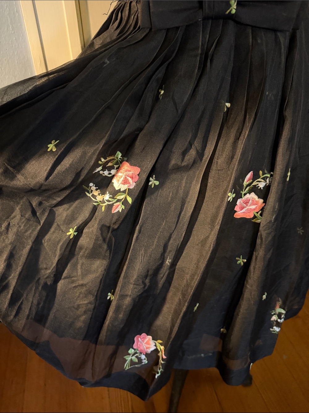 Vintage Black Floral Embroidered Fit-and-Flare Dress - Picture 3 of 5